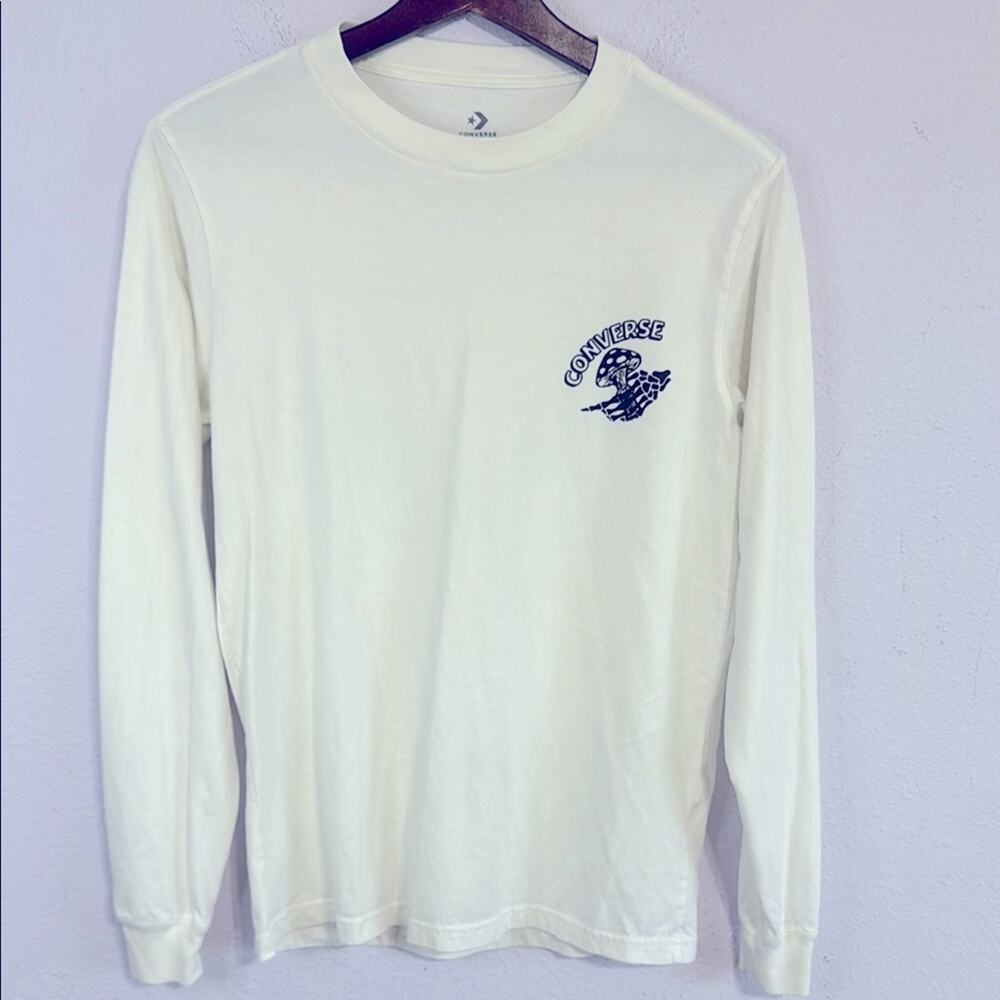 Converse White Long Sleeve Graphics Tee Casual Cotton Size XS - Picture 2 of 6